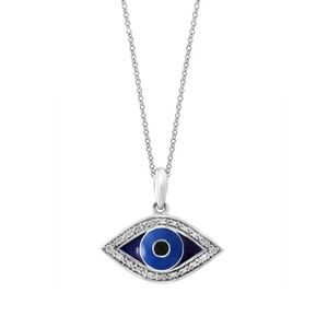 NWT Effy Diamond & Enamel Evil Eye 18" Pendant Necklace in Sterling Silver (925)